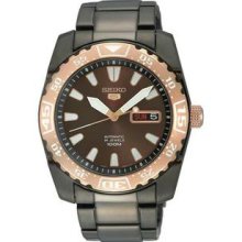 Men's Black Stainless Steel Automatic Rose Two Tone Brown