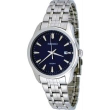 Men's Casual Stainless Steel Case and Bracelet Blue Dial Date Display