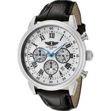 Men's Chronograph Light Silver Textured Dial Black Leather ...