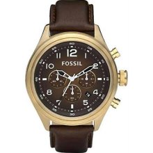 Men's Chronograph Stainless Steel Case Leather Strap Brown Dial