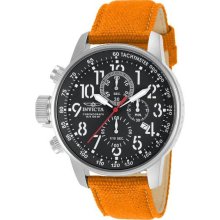 Men's Chronograph Stainless Steel Case Black Dial Orange Leather and N