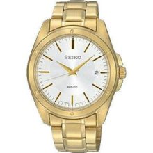 Men's Gold Tone Stainless Steel Quartz White Dial Date