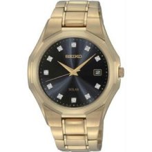 Men's Gold Tone Stainless Steel Solar Black Dial Crystal Hour