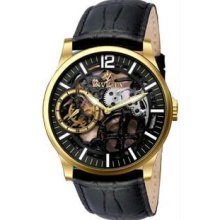 Men's Gold Tone Stainless Steel Case Black and Gold Tone Skeleton