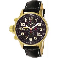 Men's Gold Tone Stainless Steel Lefty Force Chronograph Leather Strap