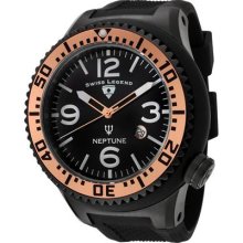 Men's Neptune Black Dial Rose Bezel Black Rubber ...