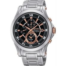 Men's Premier Chronograph Stainless Steel Case and Bracelet Alarm Blac