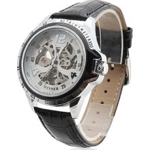 Men's PU Analog Mechanical Watch Casual (Black)