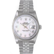 Men's Rolex Datejust Watch 16234 Custom Mother Of Pearl Dial