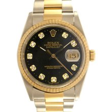 Men's Rolex Datejust Watch 16233 Genuine Rolex Black Diamond Dial