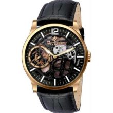 Men's Rose Gold Tone Stainless Steel Case Black Tone Skeleton Dial