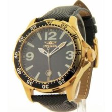 Men's Specialty Gold Tone Stainless Steel Case Leather Bracelet Black