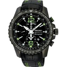 Men's Sportura Stainless Steel Case Alarm Chronograph Black Dial Leath