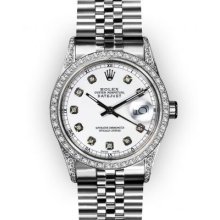 Men's Stainless Steel and Diamond Lugs White Dial Rolex Datejust