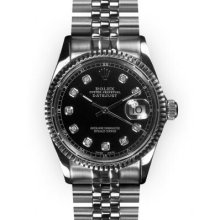 Men's Stainless Steel Black Dial Fluted Bezel Rolex Datejust (322)