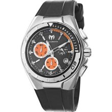 Men's Stainless Steel Case Quartz Chronograph Black and Orange Dial Ru