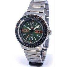 Men's Stainless Steel Case and Bracelet Green Tone Dial Day and Date