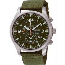 Men's Stainless Steel Case Chronograph Green Dial Green Nylon Strap