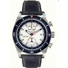 Men's Stainless Steel Case White Dial Chronograph Leather Strap