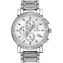 Men's Stainless Steel Chronograph Silver Dial with Diamonds