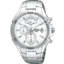 Men's Stainless Steel Chronograph White Dial