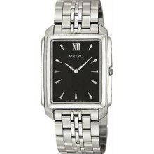 Men's Stainless Steel Dress Black Square Dial