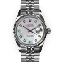 Men's Stainless Steel Mother of Pearl Dial Fluted Bezel Rolex Datejust