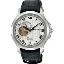 Men's Stainless Steel Premier Automatic Silver Dial Leather Strap