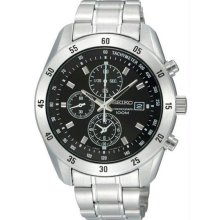 Men's Stainless Steel Quartz Chronograph Tachymeter Black Dial