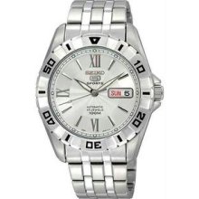 Men's Stainless Steel Seiko 5 Sports Automatic Silver Dial Rotating