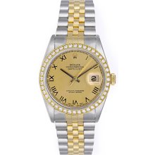 Men's Steel Rolex Datejust Watch 16233 Champagne Dial