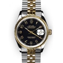 Men's Two Tone Black Arabic Dial Fluted Bezel Rolex Datejust (1289)