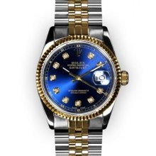 Men's Two Tone Blue Dial Fluted Bezel Rolex Datejust (222)