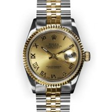 Men's Two Tone Champagne Roman Dial Fluted Bezel Rolex Datejust (186)