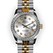 Men's Two Tone Silver Dial WG Beadset Bezel Rolex Datejust (210)