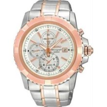 Men's Two Tone Stainless Steel Alarm Chronograph Silver