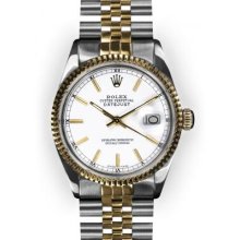 Men's Two Tone White Stick Dial Fluted Bezel Rolex Datejust (488)