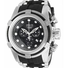 Men's Zeus Bolt Chronograph Stainless Steel Case Rubber Bracelet Black Tone Dial