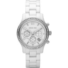 Michael Kors Ladies Ceramic Case and Bracelet White Dial Chronograph Date Display MK5469