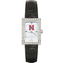 Nebraska Cornhuskers Ladies Allure Watch Black Leather Strap LogoArt