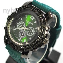 NEW ICED MENS KAYNE WATCHES GREEN BLK FACE w GREEN BAND W-152