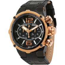 Officina Del Tempo Power 49mm Chronograph Black/Rose PVD Leather B...