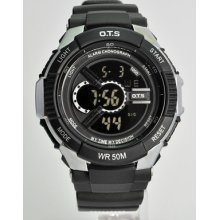 Ots Real 50m Water Restist Shock Digital Men Sport Watch 6950 Bk Gift