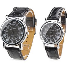 Pair of Unisex PU Analog Quartz Wrist Watch (Black)