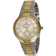 Philip Stein Small Round Two-tone Gold Plated Watch on Stainless Steel Bracelet Watches : One Size