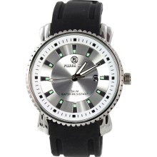 Plerre Jill Men's Simply Manifest Silver Dial Black Silicone Strap Watch (WAT0811MWHT)