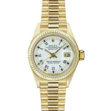 Pre-owned Rolex Women's President 18k Gold White Dial Watch