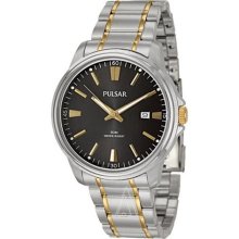 Pulsar Mens Analog Stainless Watch - Two-tone Bracelet - Black Di ...