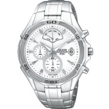 Pulsar Men's Stainless Steel Chronograph White Dial PS6031