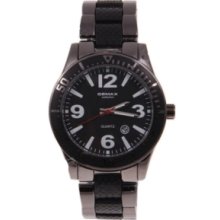 Quartz Wrist Watch with Calendar Function Black Round Shaped for Men